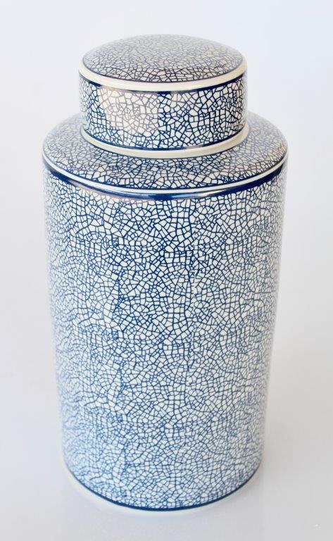 Blue & White Crackle Design Jar With Lid